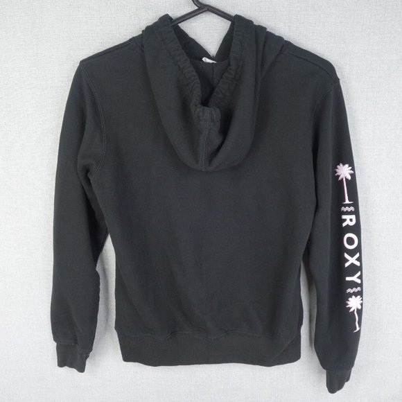 Roxy Hoodie Womens Small Black Pullover Long Sleeve Kangaroo Pockets Graphic - Picture 3 of 8